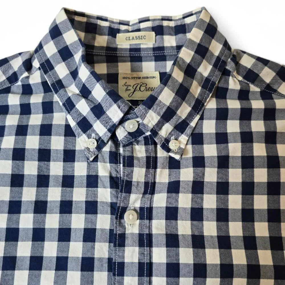 J.Crew Slim Fit Button Down Shirt Men’s Small Navy White Gingham Check Casual